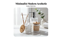 4 Pieces Transparent Design 4-Piece Dispenser and Jar Set Modern design Vanity Container Set Functional Countertop Organizer shockproofResistant for Makeup Users, Adults, Restroom