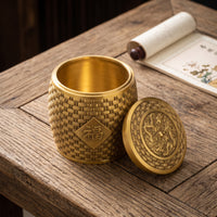 Copper Alloy Tea Tin Canister with Lid Gold-Toned Storage Container Easy to Clean Container for Shelf, Office