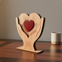 Wooden Heart Puzzle Ornament Acrylic Inlay Heart Puzzle Statue Gift House Decoration for Tabletop