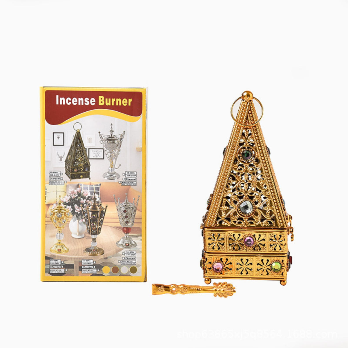 Metal Incense Burner with Scoop Decorative Pyramid Incense Burner Censer Vintage-Style Decor Antique