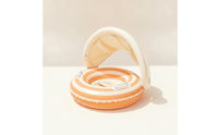 Inflatable Swim Float with Seat Donut-Shaped Pool Flotation Device with Handle Striped Baby Flotation Device with Handles Safe for Children, Toddlers, Beginners, Water Park, Beach