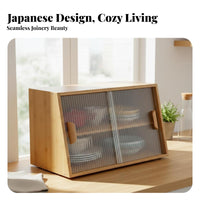 Minimalist Design Japanese Design Kitchen Organizer Freestanding Kitchen Cabinet with Sliding Glass Doors Dust-Proof Sliding Door Cup Cabinet Versatile for Homeowners, Students, Office Workers, Tabletop, Dining Room, Coffee Bar, Bathroom