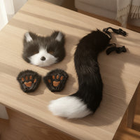Furry Canine Dress up Kit Faux Fuzzy Face Covering with Gloves Fingerless Animal Face Covering with Tail for Teens