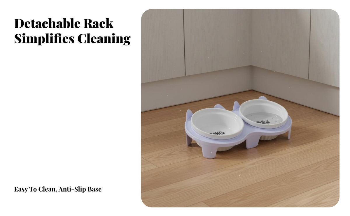 Anti-Tipping Stand Tilted Ceramic Cat Bowl Set Easy to Clean Double Ceramic Pet Bowl Set Non-Slip for Kittens, Small Dogs