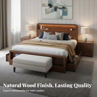 Nordic Design Solid Wood Bed Frame with Drawers No Box Mattress Foundation Needed Solid Wood Storage Bed Sturdy and Stable Bedroom Furniture Quiet Design for Couples, Adults, Homeowners, Apartment, Guesthouse, Guest Room, Home