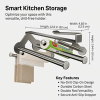 Cabinet Hanging Holder for Under Storage, Kitchen Organizers and Paper Roll with Double Rod