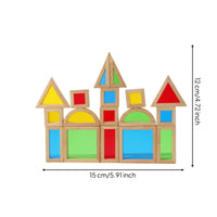 13 Pieces Translucent Geometric Blocks Smooth Wooden Building Blocks with Acrylic Inserts Stacking Toys STEM Rainbow