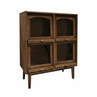 4-Door Miniature Cabinet Wood Miniature Wooden Display Cabinet Clear View Doors Toy Furniture for Collectors, Hobbyists, Diorama