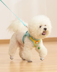 背心式狗狗牵引绳小型犬泰迪比熊博美幼犬胸背带宠物狗链子遛狗绳 蓝粉（配1.5米长扁绳） S-（建议体重3-6斤的萌宠）