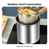 Includes Strainer Basket Stainless Steel Deep Fryer Pot Uncoated Frying Pot with Drainer Rack Induction Compatible Stainless Steel Tempura Fryer Oil-Saving for Dorm Room