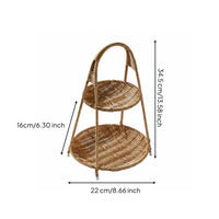 Imitation Bamboo Weave Rattan Design Tea Basket Double Layer Two-Tier Woven Basket Handwoven Look Home Storage Photo Prop for Dessert Display