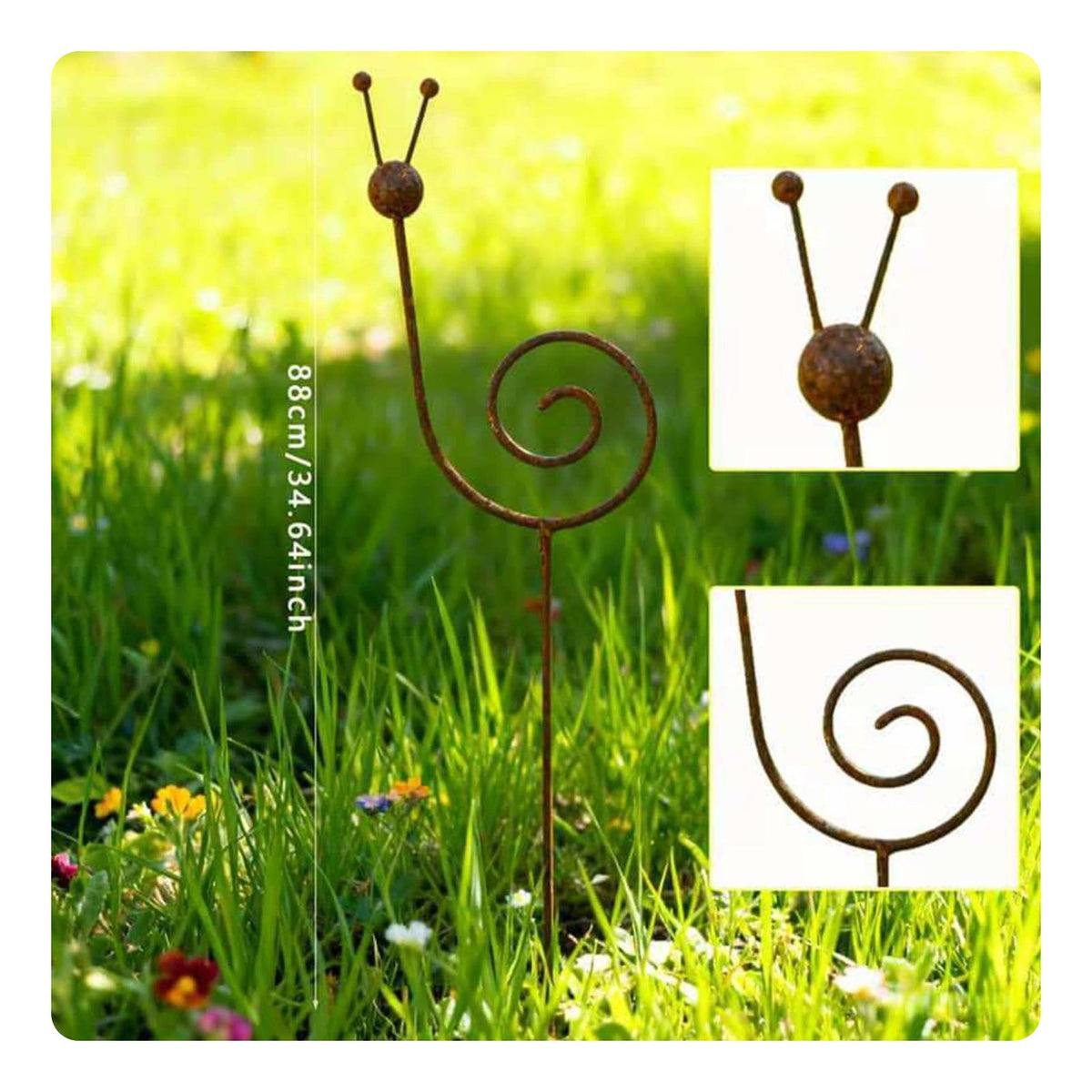 Rustic Design Weathered Snail Plant Support Artistic Accent Weathered Metal Snail Stake Weatherproof for Gardeners, Flower Bed, Patio