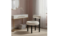 Boucle Makeup Stool Nordic Style Round Sherpa Accent Chair Ergonomic Backrest Soft-Textured Makeup Stool for Bedroom, Living Room