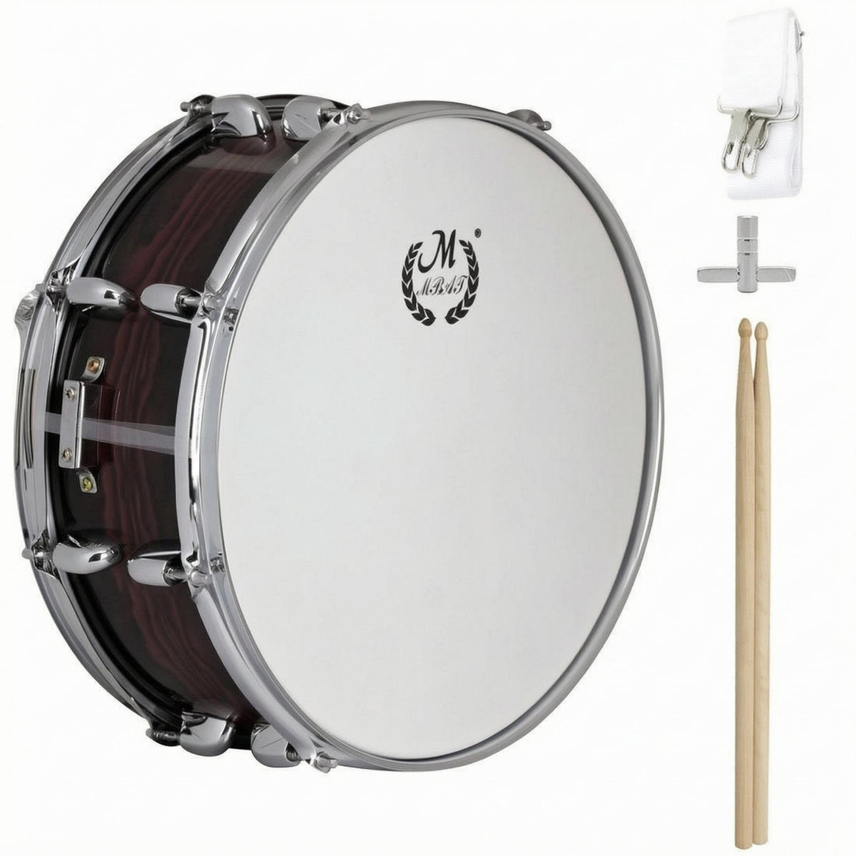 Shoulder Strap Included 14-Inch Snare Drum Textured Shell Steel Snare Drum Chrome Hardware Percussion Instrument White Drumheads