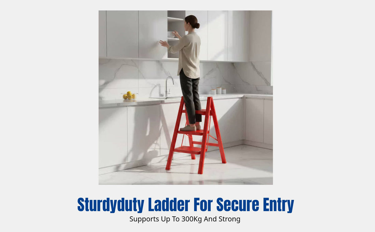 Red Folding Ladder for Home, Step Ladder, Housewarming, Multi-Purpose, Iron Frame