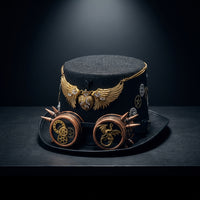 Hat with Goggles and Gears Black Hat with Adjustable Strap Goggles Pointed Headwear for Adults, Halloween