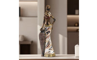 African Woman Figurine Hand-Painted African Woman Statue Decor Ethnic-Inspired Gold-Tone for Homeowners, Living Room, Shelf
