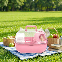 Luxury Hamster Cage and Portable Pet Carrier, Elliptical Travel Cage for Hamsters with Handle, Hinged Transparent Lid for Outdoor Travel