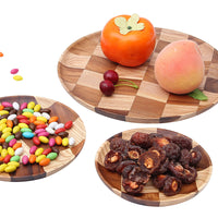 Round Wooden Serving Tray for Fruits, Cakes, and Snacks
