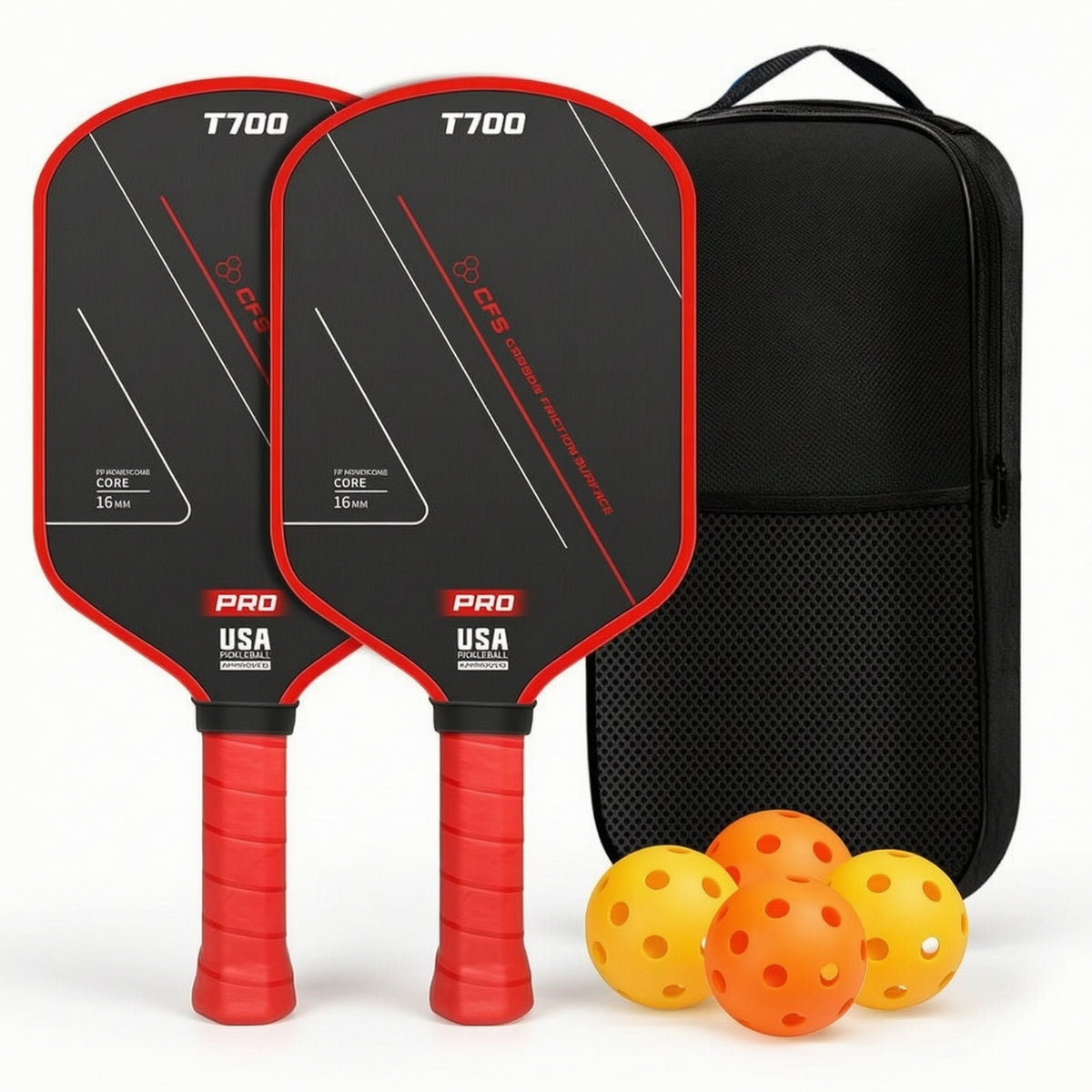 2 Pieces Pickleball Paddle Set with Bag and Balls Carbon Fiber for Practice