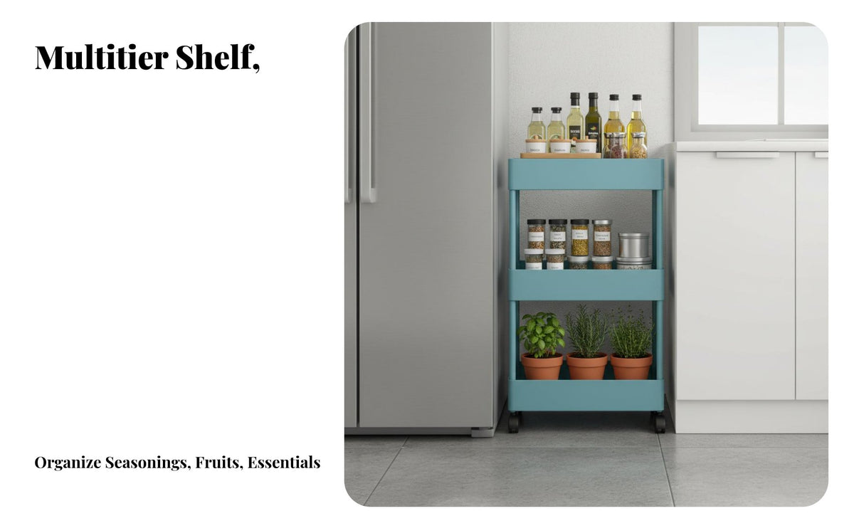 Space Saving Narrow Space Trolley Movable with Wheels Slim Rolling Trolley Slide-out Reach Mobile Shelving Universal Multi-Functional for Homeowners, Renters, Students, Kitchen, Bathroom, Small Areas, Laundry Room
