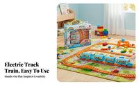 Train Track Playset Powered Engine Electric Train Set Educational DIY Track Toy for Preschoolers, Young Children, Ground Play, Birthday Party