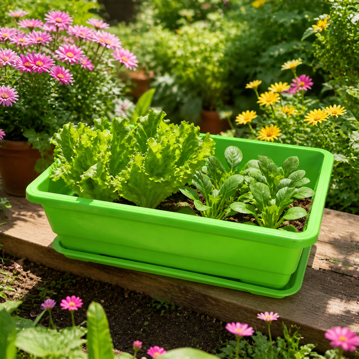 Rectangular Planter, For Home Vegetable Gardens, Flower Pot, Large, Plastic, Drainage Holes, With Saucer