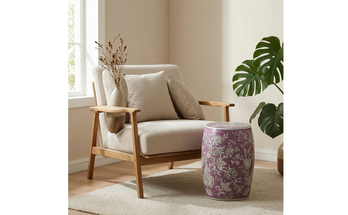 Drum Stool Embossed Ceramic Stool Glazed Ceramic Ornamental Table for Living Room, Bedroom, Reading Corner