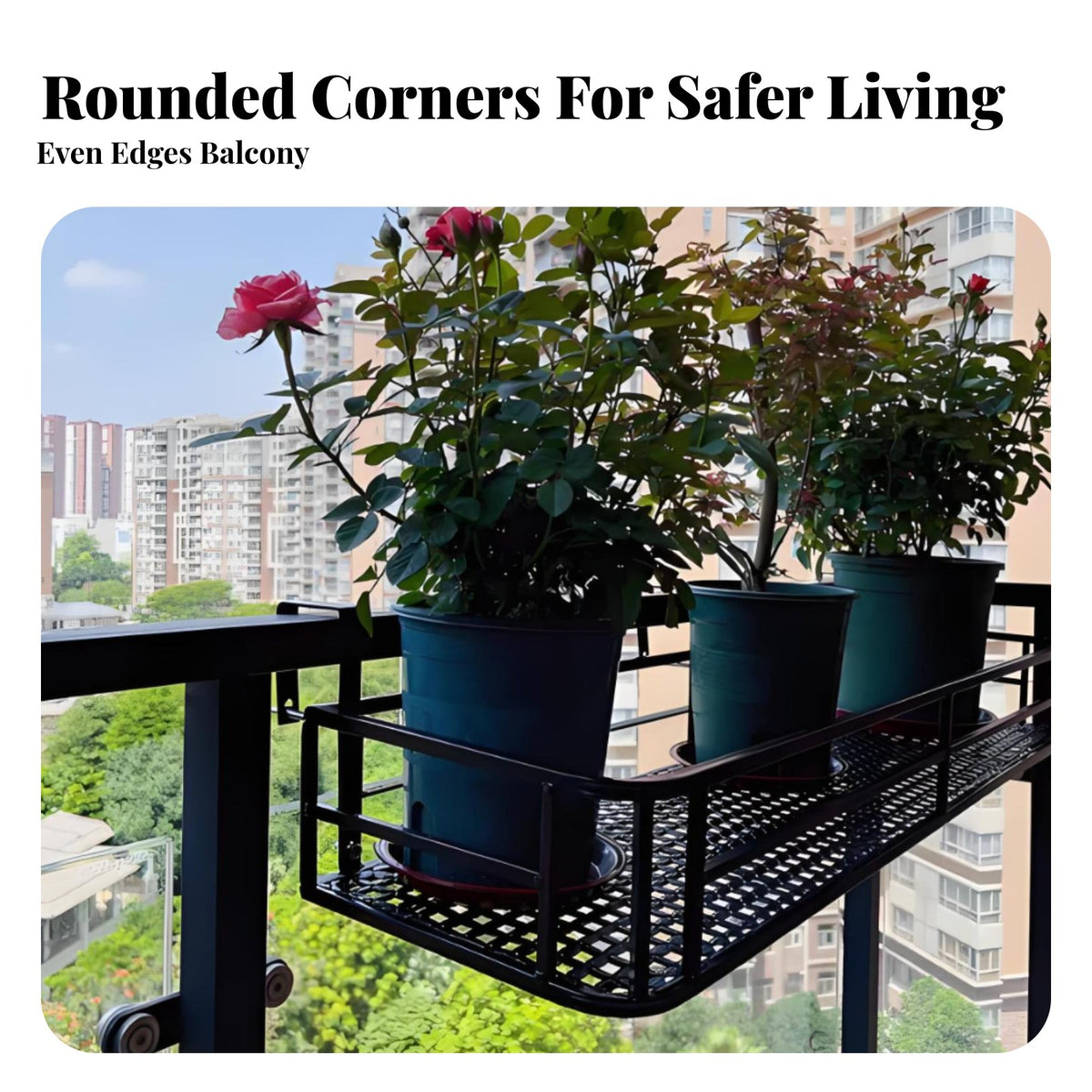European & aesthetic Hanging plant Pot Rack Wide Design Hanging Planter shelf spaceSaving Railing Shelf Anti-Rust Coating for Gardeners, Apartment Dwellers, Homeowners, Balcony, Patio, Porch, opening