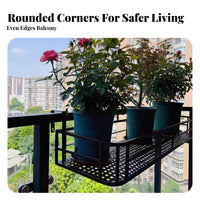 European & aesthetic Hanging plant Pot Rack Wide Design Hanging Planter shelf spaceSaving Railing Shelf Anti-Rust Coating for Gardeners, Apartment Dwellers, Homeowners, Balcony, Patio, Porch, opening