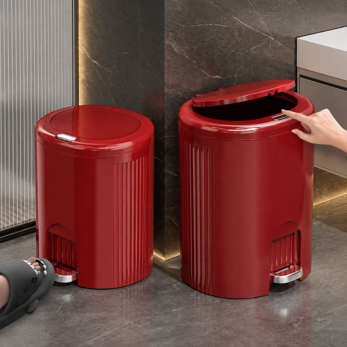 Trash Can, With Lid, Double-Opening Lid, Slim, 12L, Pedal-Operated, Hands-Free, Odor-Proof, Plastic, For Bedroom, Bathroom