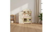 Wooden Play Kitchen Interactive Wooden Pretend Kitchen Smooth Surface Kids Cooking Playset for Young Children