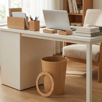 Wood Waste Bin, 6L Round Litter Bin, 30 cm Height, Wood Grain Finish, Rubbish Bin for Bathroom, Living Room, Hotel, Dormitory