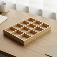 12 Slot Wooden Tray Multi Purpose Wooden Compartment Tray Space Saving 12-Slot Display Box for Desk