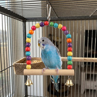 Parrot Toy Colorful Wood Arch Bird Perch, Hanging Bell Parrot Swing with Anti Slip Grip, Pet Bird Essential Supplies for Entertainment 138 characters
