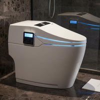 AI Voice Control Smart Toilet Anti-Splash Foam Tankless Smart Toilet Warm Air Dryer Self-Cleaning Nozzle for Elderly, Women, Kids