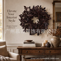 Campsis Flower Wreath Artificial Red Maple Leaves and Bugbane Plant Leaves Home Decoration for Halloween Autumn Thanksgiving Leaves Wholesale