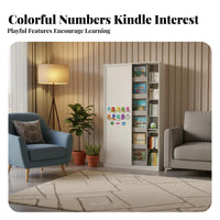 Large Capacity kids' Sliding Door bookshelf Rounded Corners children's Furniture Open Cubbies Playroom Organizer Cute creature Design for Toddlers, Parents, Nursery, Daycare, Kindergarten, Living Room