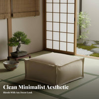 Japanese aesthetic Square Pouf Ottoman Minimalist Design Floor seat Comfortable Footrest Multi-Functional for Adults, Homeowners, Parents, floor cushion Room, Bedroom, Meditation Space, study corner