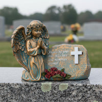 Intricate Details Kneeling Angel Statue Gift Idea Cross Memorial Ornament Hand-Painted for Graveyard