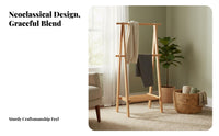 Solid Wood Wooden Clothes Rack Stable Structure Wooden Clothes Rack with Shelves Space Saving Hall Tree with Storage Shelves Large Capacity for Renters, Homeowners, Students, Entryway, Bedroom, Living Room, Apartment