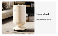 Rolling Garbage Can with Lid Large Capacity Pedestal Trash Can with Wheels Easy to Clean Lidded Wastebasket on Wheels for Living Room, Bedroom, Office