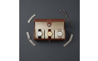 Three-Slot Cylindrical Watch Box Snap Closure PU Leather Watch Box Flap Lid Stitched Exterior