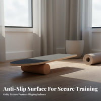 Sturdy Wood Construction Wooden Balance Board Anti-Slip Surface Core Training Board Safety Stoppers Fitness Equipment Ankle Strengthening for Children, Beginners, Snowboarders, Indoor, Home Gym