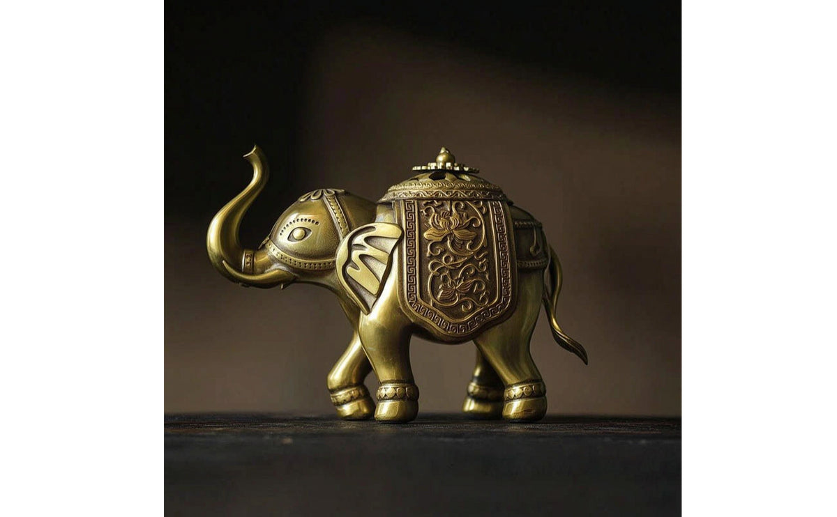 Elephant Incense Holder Brass Incense Burner with Lid Ornament for Collectors, Entryway