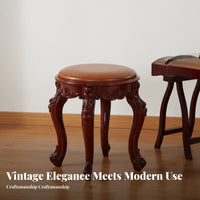 Vintage Design Carved Leg Vanity Seat Multi-Functional Carved Leg Padded Stool Anti-Slip Feet Music Bench Rounded Corners for Piano Players, Musicians, Homeowners, Dressing Room, Bedroom, Home, Entryway