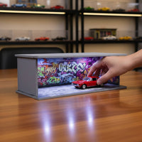 Graffiti Parking Garage Display Gift Design 1:64 Parking Lot Model Acrylic Cover Lighted Car Storage Box for Collection