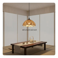 Handwoven Rattan Flower Hanging Light Japanese Design Woven Petal Ceiling Lamp Bohemian Wicker Light Fixture for Bedroom, Cafe
