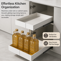 Sturdy Duty Under Sink Organiser, No Drill Pull Out Drawers for Cabinets, 2 Pack Expandable 32-52cm Triple Rail Sliding Drawer, Matte Carbon Steel