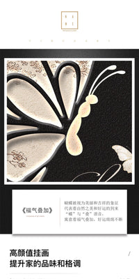 水培绿植中古风玄关装饰画入户正对门挂画蝴蝶客厅走廊过道壁画灯